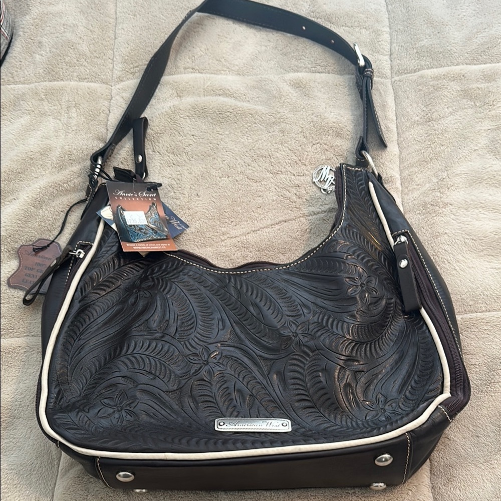 American West Black Leather Shoulder Bag Never Used